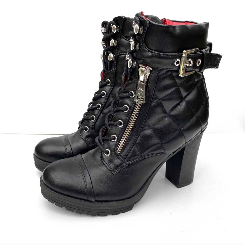 G BY GUESS Lace Up Heeled Combat Boots
